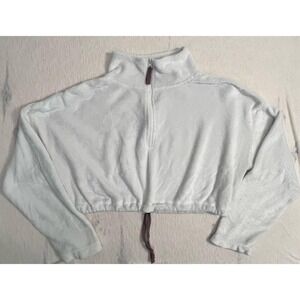 Urban Outfitters White Fleece Quarter Zip Pullover Jacket Cozy Soft Cropped LG